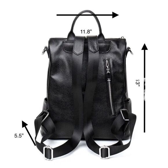 BACKPACK BLACK PEBBLE LEATHER TWO COLOR GUITAR STRAP SCHOOL WORK OFFICE … - Picture 10 of 13